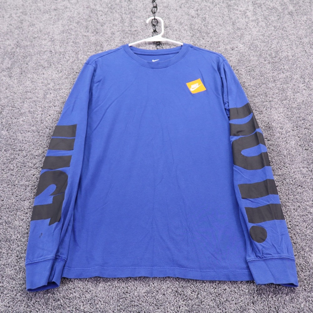 Nike T Shirt Mens Large Blue Just Do It Long Sleeve Graphic Cotton Tee